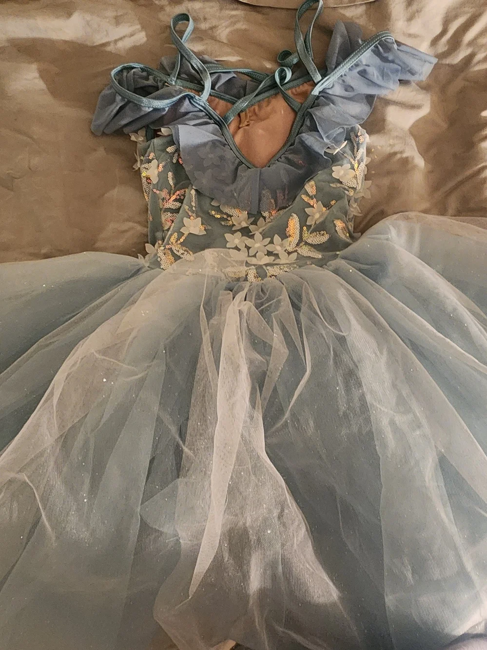 Weissman Light Blue Floral Sequin Ballet Tutu Costume Dress Medium Child MC
